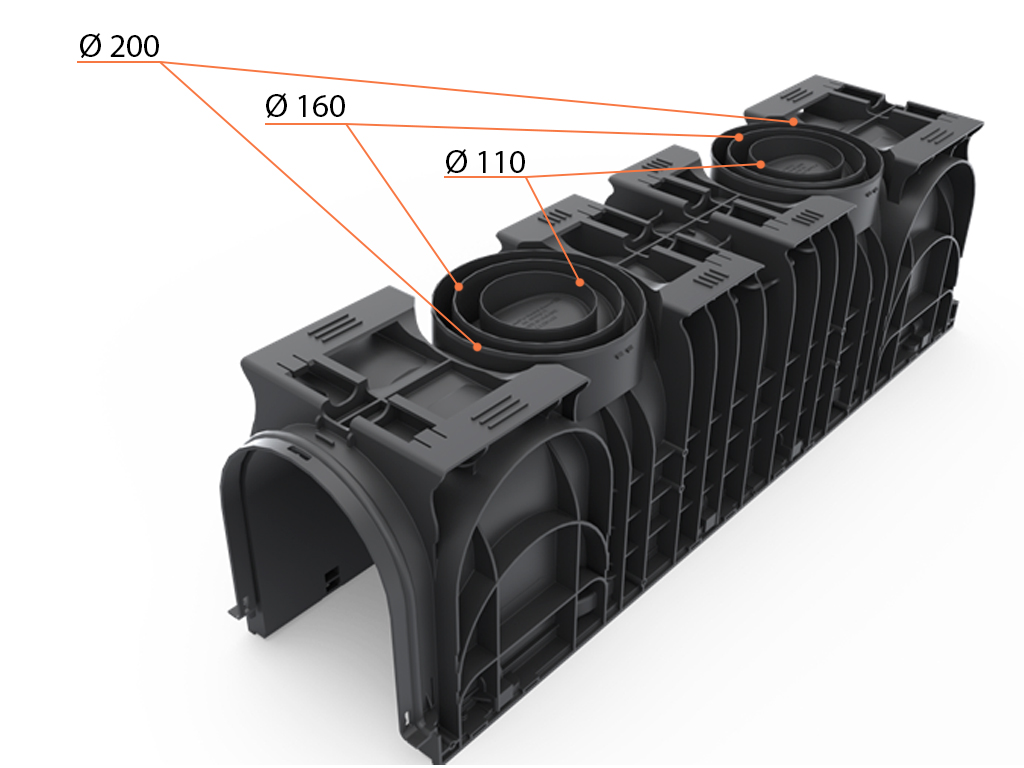 Лоток водоотводный пластиковый BASE DN200 H300 с решеткой щелевой стальной оцинкованной A15